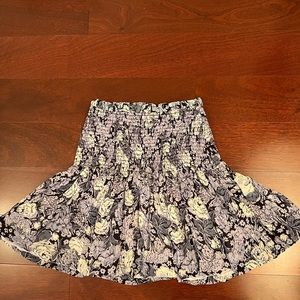 Ganni Blue Floral Georgette Smocked Mini Skirt